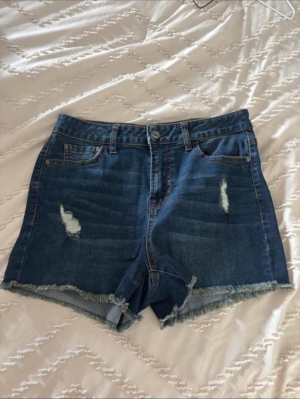 True Craft Indigo Distressed Denim Cutoff Shorts
